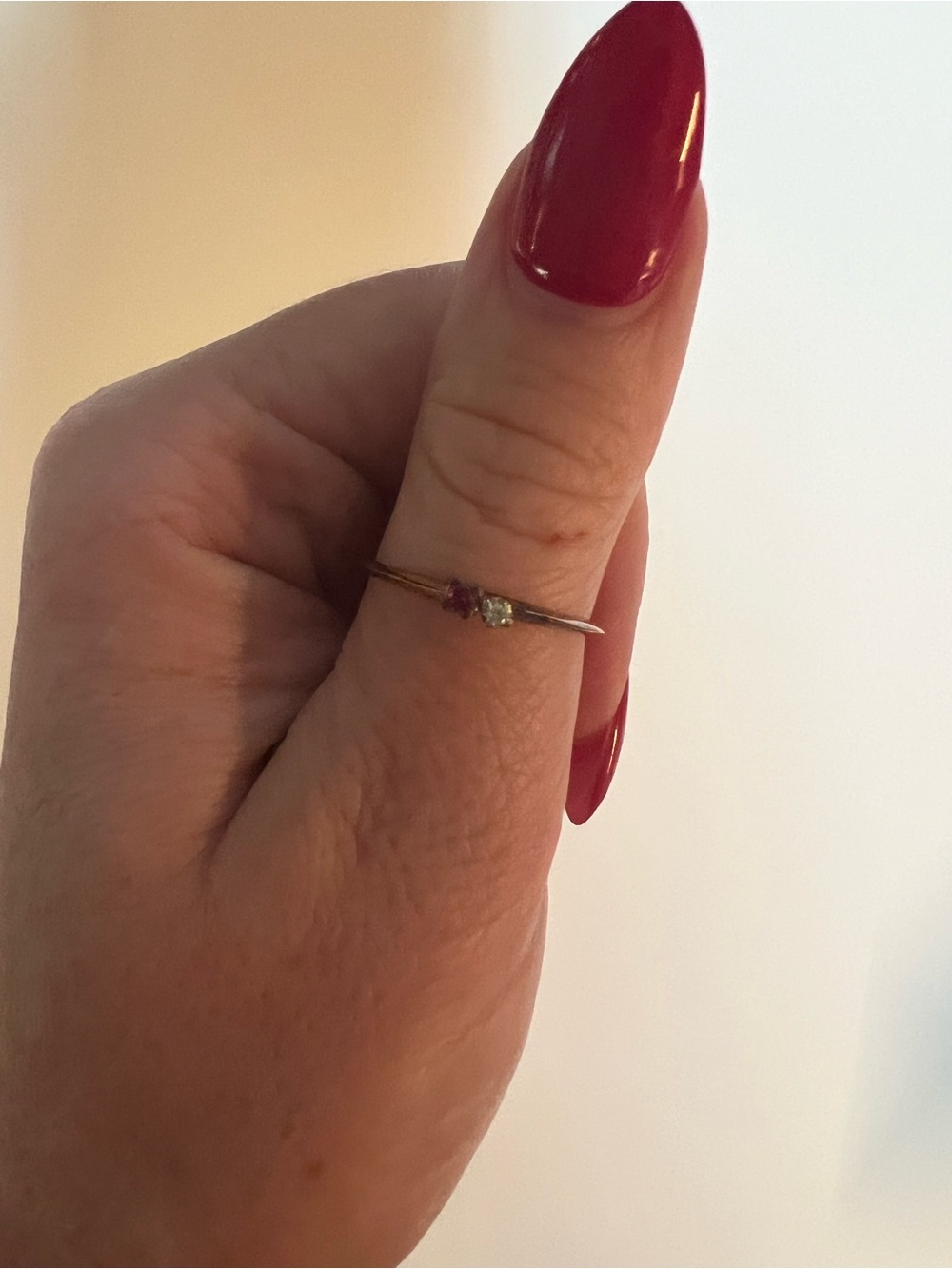 Delicate Two-Stone Gold Ring with Ruby and Diamond Accent gold vermeil